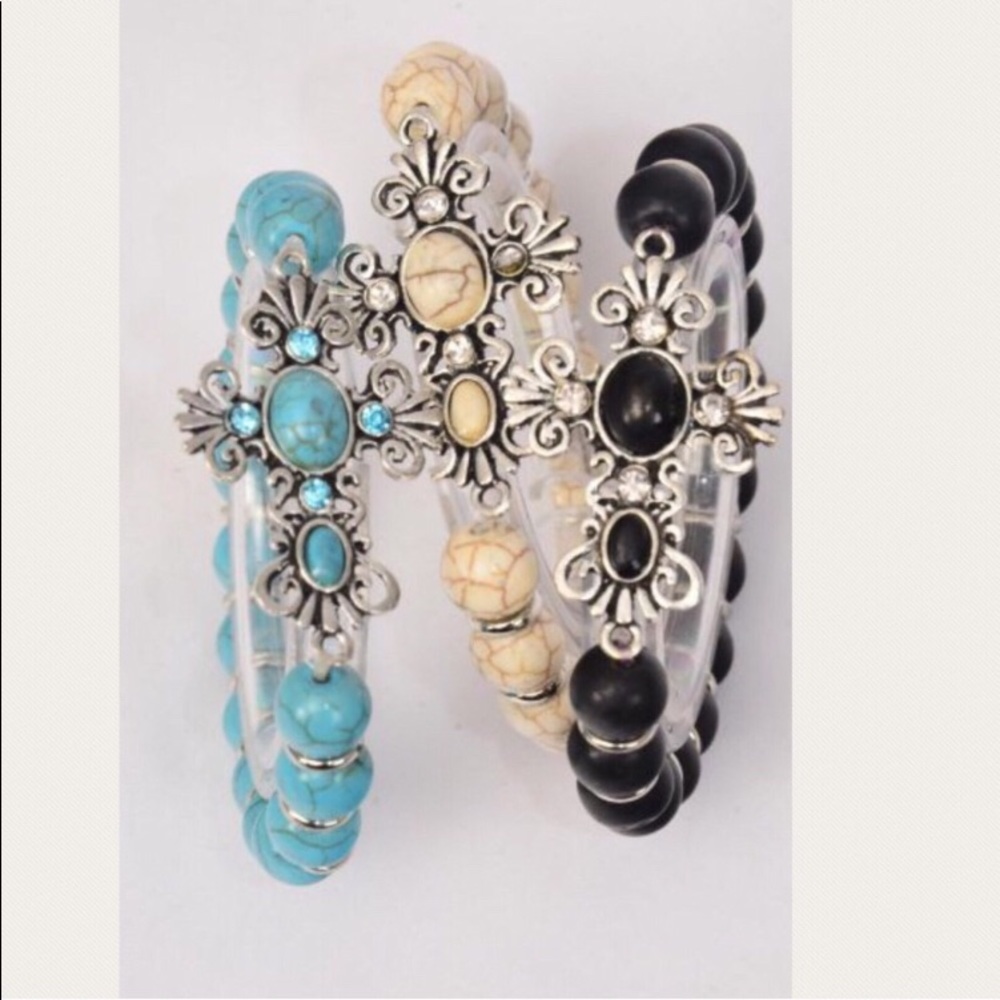 Sideways Cross Semiprecious Stone Bracelets